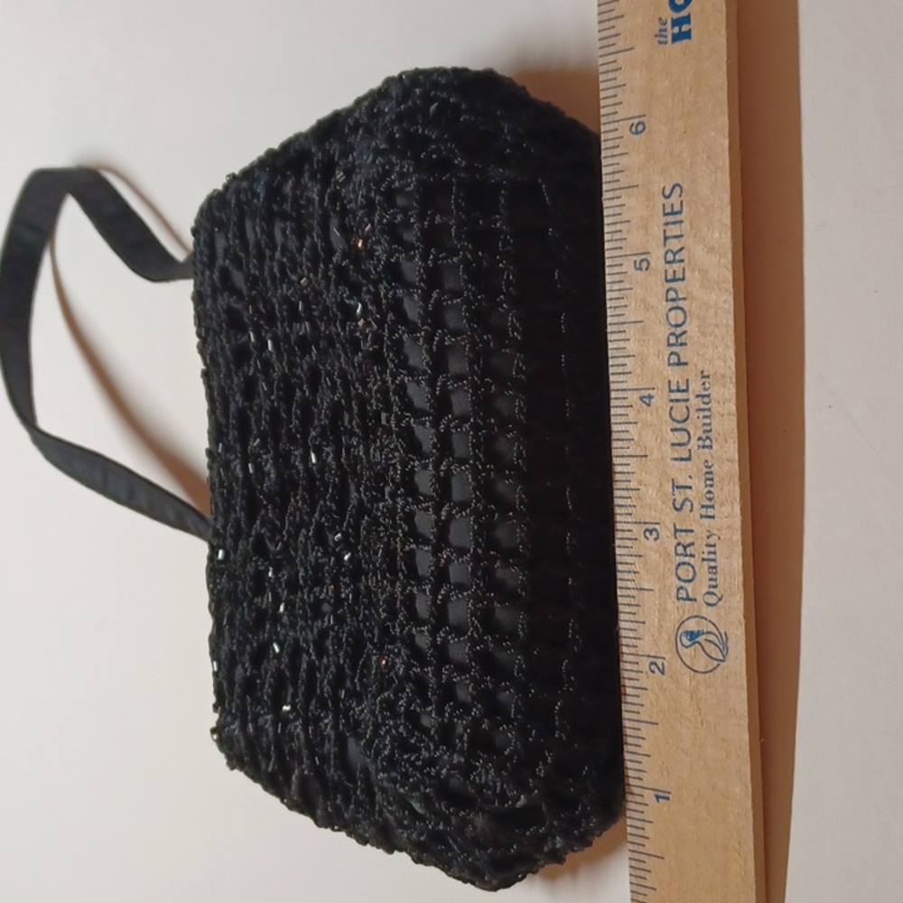 La Regale small black beaded bag with strap zip closure small pocket inside - Picture 3 of 7